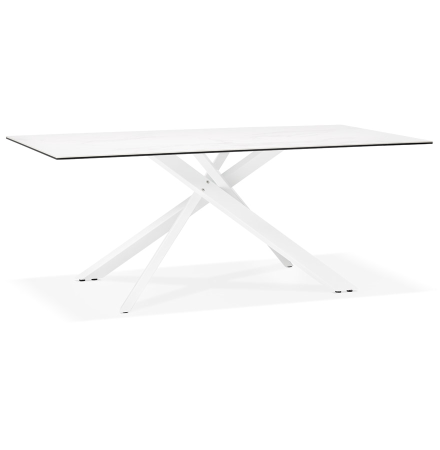 kokoon design MARKINA' white ceramic dining table with central white x-shaped leg - 180x90 cm