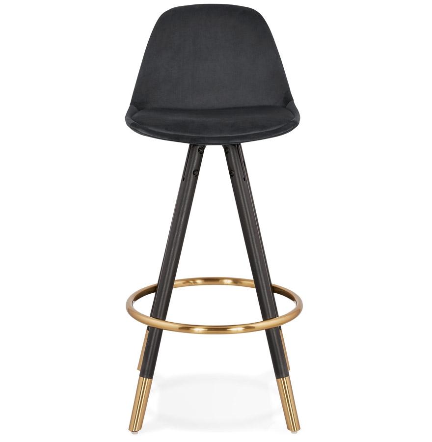 Kokoon Design Mid-height Designer Snack Stool 'CHICAGO MINI' In Black Velvet And 4 Black Wooden Legs