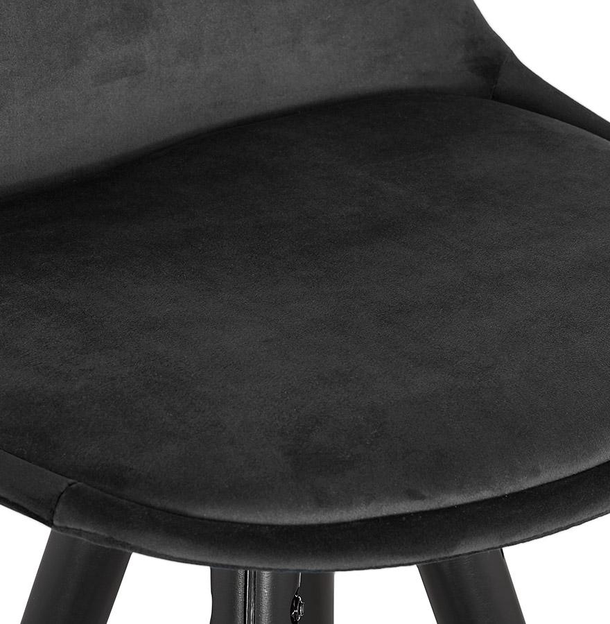 Kokoon Design Mid-height Designer Snack Stool 'CHICAGO MINI' In Black Velvet And 4 Black Wooden Legs