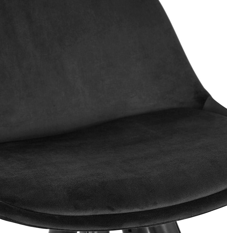 Kokoon Design Mid-height Designer Snack Stool 'CHICAGO MINI' In Black Velvet And 4 Black Wooden Legs