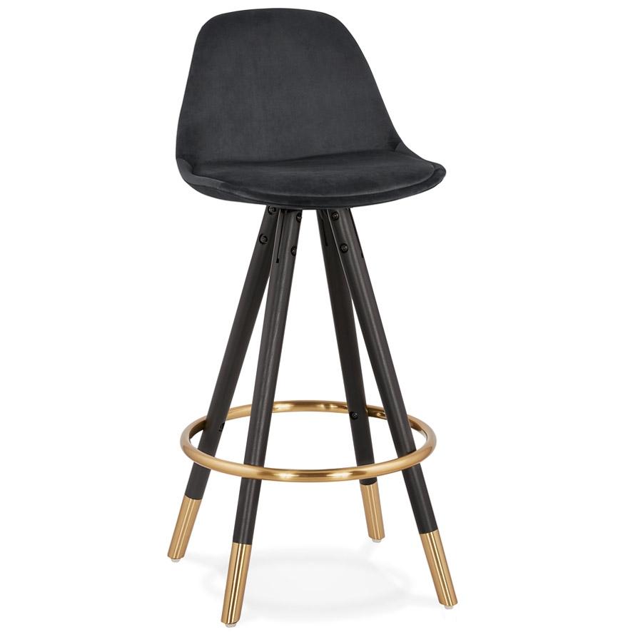 kokoon design Mid-height designer snack stool 'CHICAGO MINI' in black velvet and 4 black wooden legs