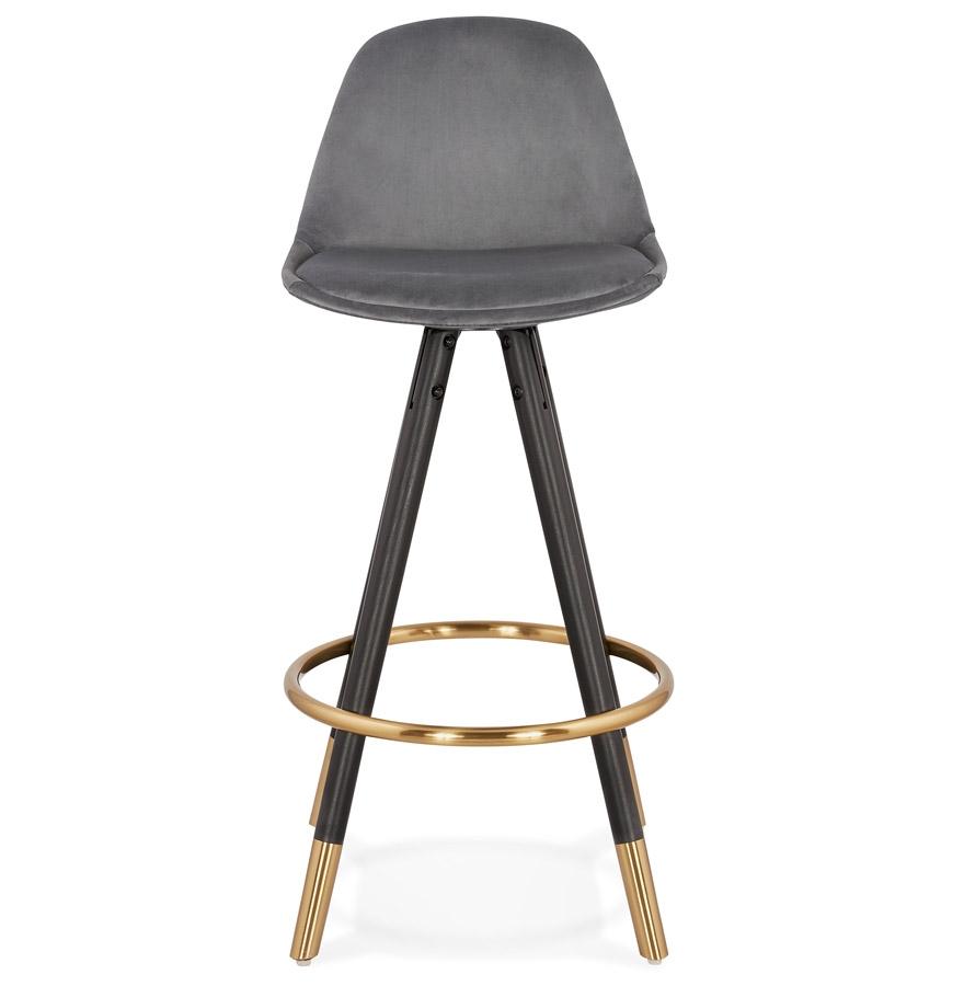 Kokoon Design Mid-height Designer Snack Stool 'CHICAGO MINI' In Gray Velvet And 4 Black Wooden Legs