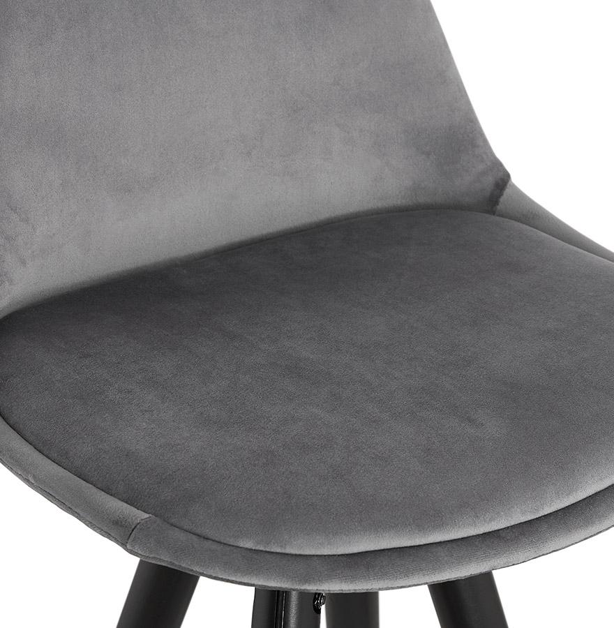 Kokoon Design Mid-height Designer Snack Stool 'CHICAGO MINI' In Gray Velvet And 4 Black Wooden Legs