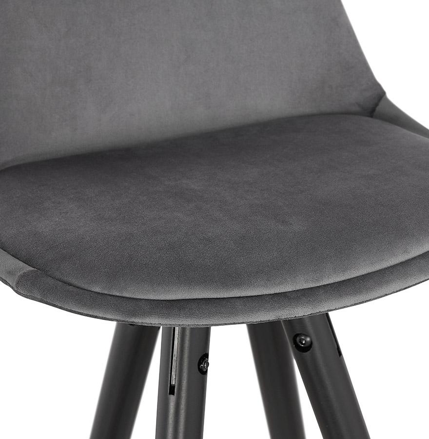 Kokoon Design Mid-height Designer Snack Stool 'CHICAGO MINI' In Gray Velvet And 4 Black Wooden Legs