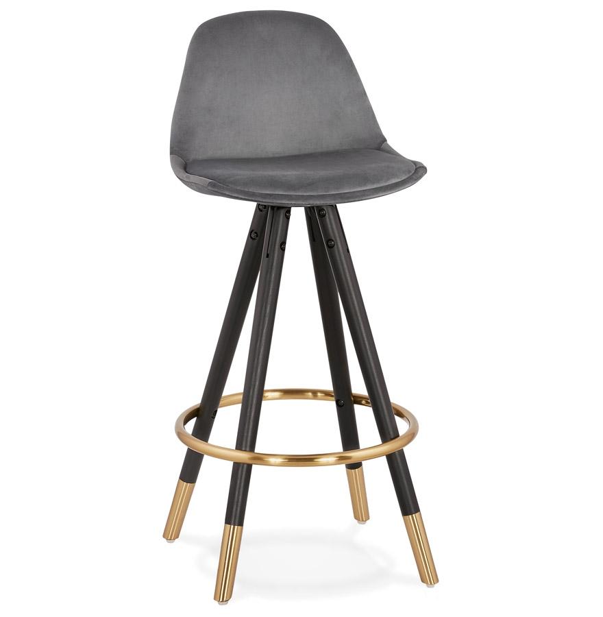 kokoon design Mid-height designer snack stool 'CHICAGO MINI' in gray velvet and 4 black wooden legs