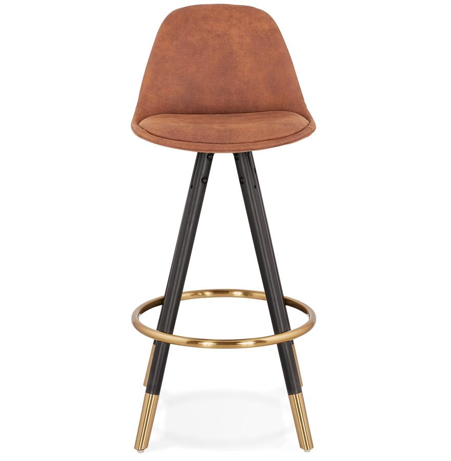 Kokoon Design Mid-height Designer Snack Stool 'KONG MINI' In Brown Microfiber And 4 Black Wooden Legs