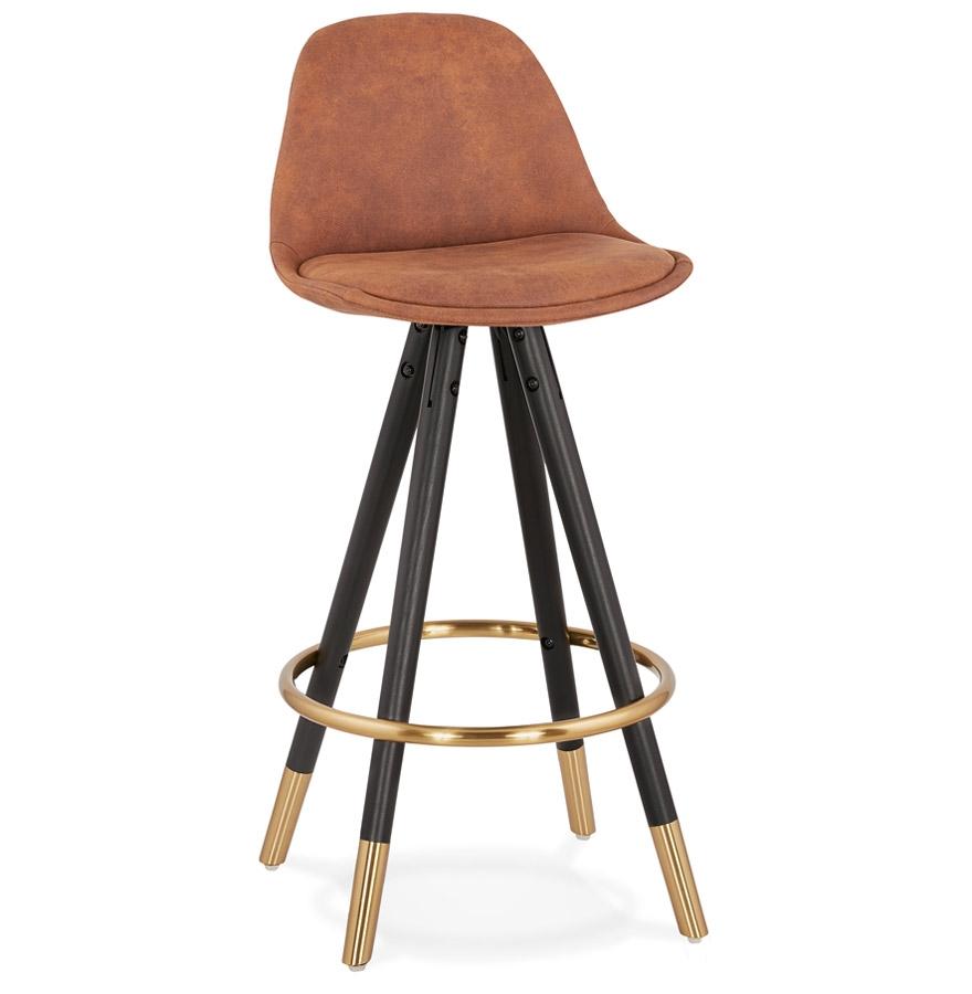kokoon design Mid-height designer snack stool 'KONG MINI' in brown microfiber and 4 black wooden legs