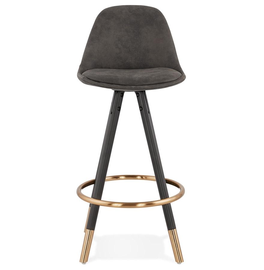 Kokoon Design Mid-height Designer Snack Stool 'KONG MINI' In Gray Microfiber And Black Wooden Legs