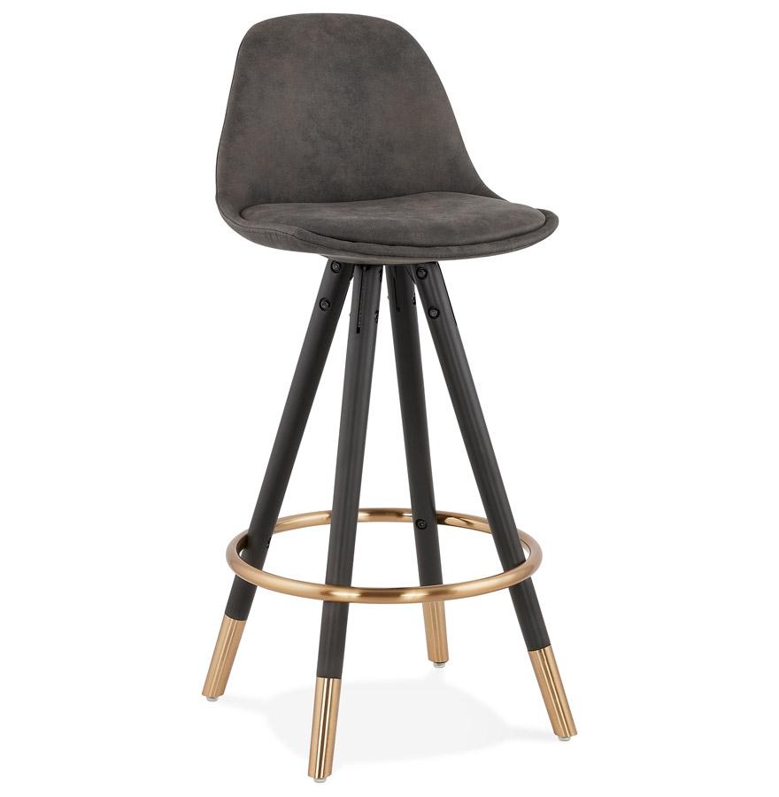 kokoon design Mid-height designer snack stool 'KONG MINI' in gray microfiber and black wooden legs