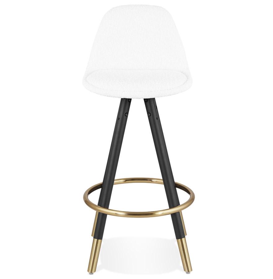 Kokoon Design Mid-height Snack Stool 'CLARISSE MINI' In White Pilled Fabric And 4 Black Wooden Legs