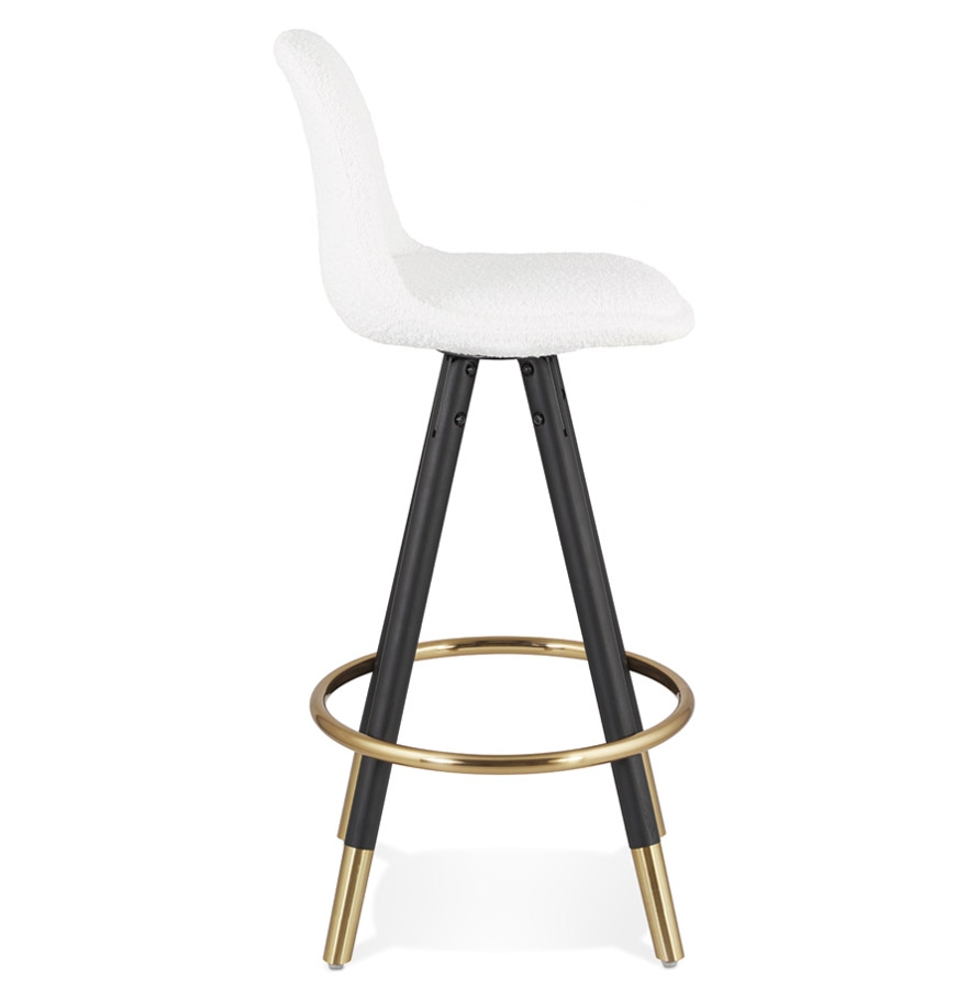 Kokoon Design Mid-height Snack Stool 'CLARISSE MINI' In White Pilled Fabric And 4 Black Wooden Legs