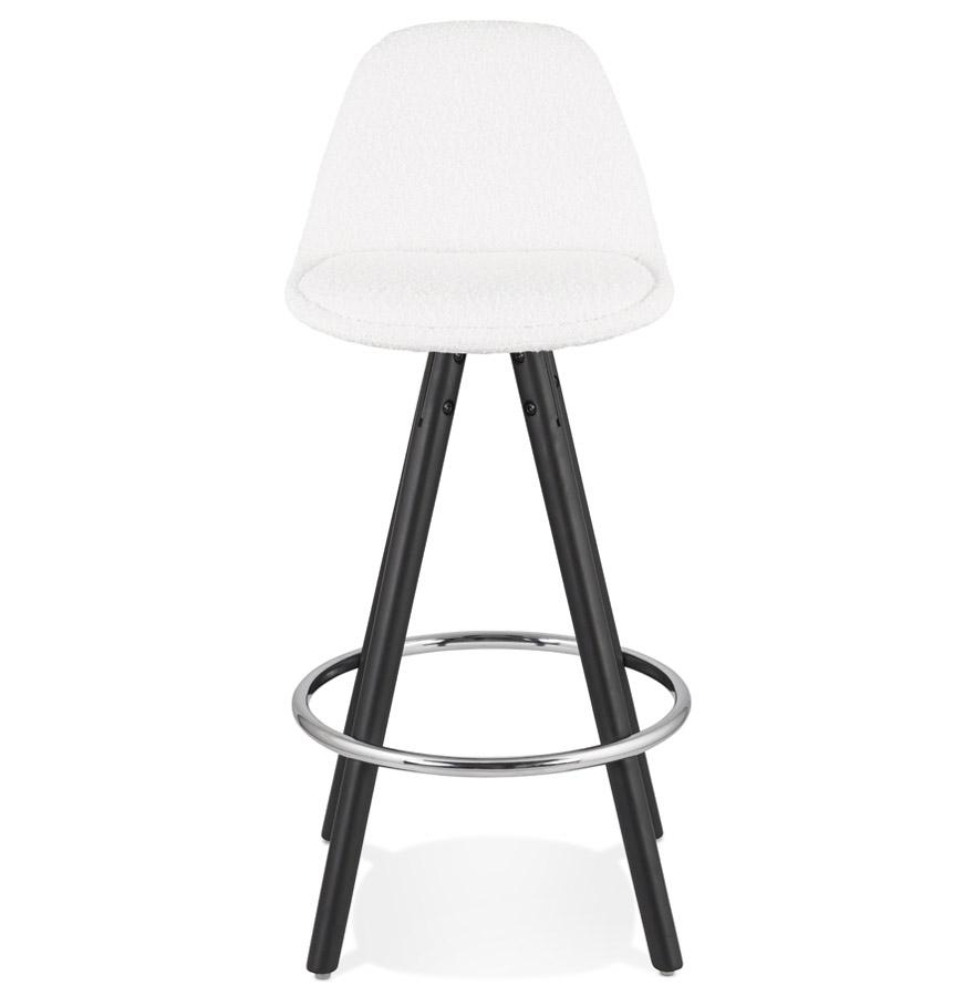 Kokoon Design Mid-height Snack Stool 'FLORENCE MINI' In White Pilled Fabric And 4 Black Wooden Legs