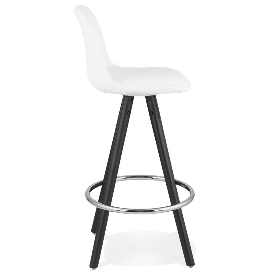 Kokoon Design Mid-height Snack Stool 'FLORENCE MINI' In White Pilled Fabric And 4 Black Wooden Legs