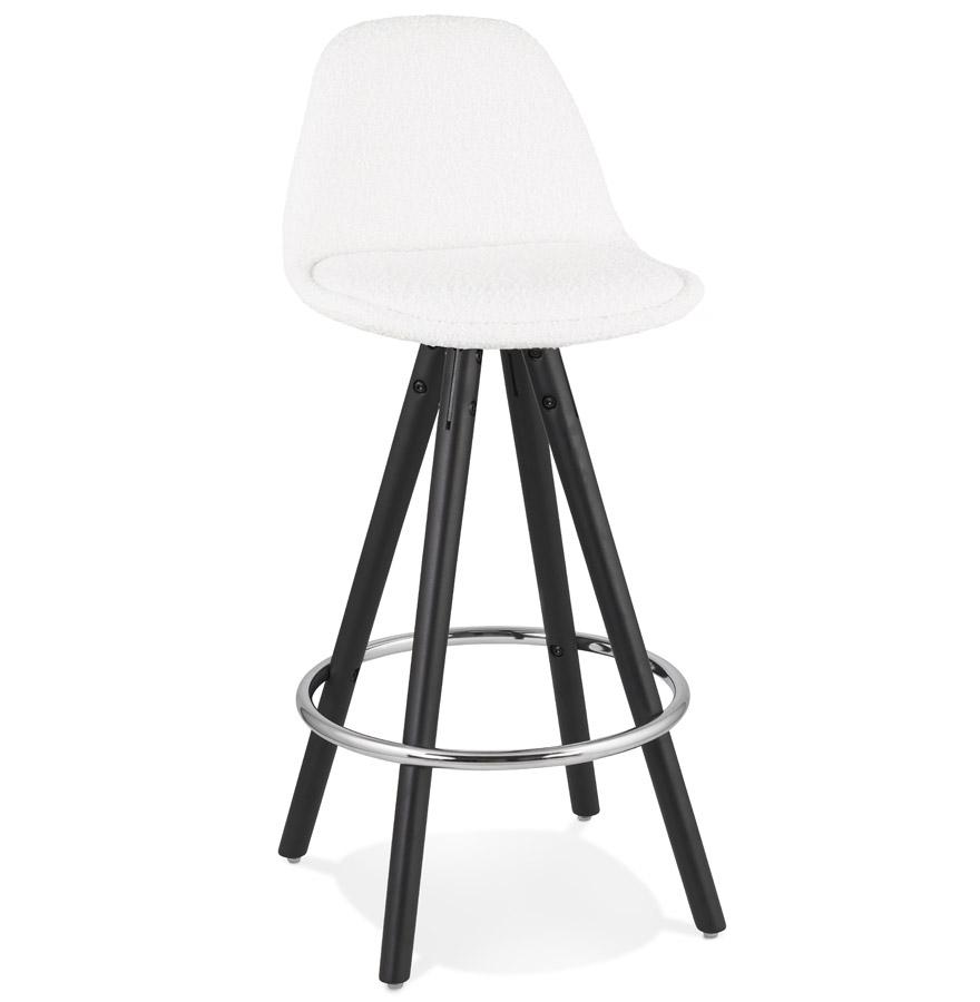 kokoon design Mid-height snack stool 'FLORENCE MINI' in white pilled fabric and 4 black wooden legs