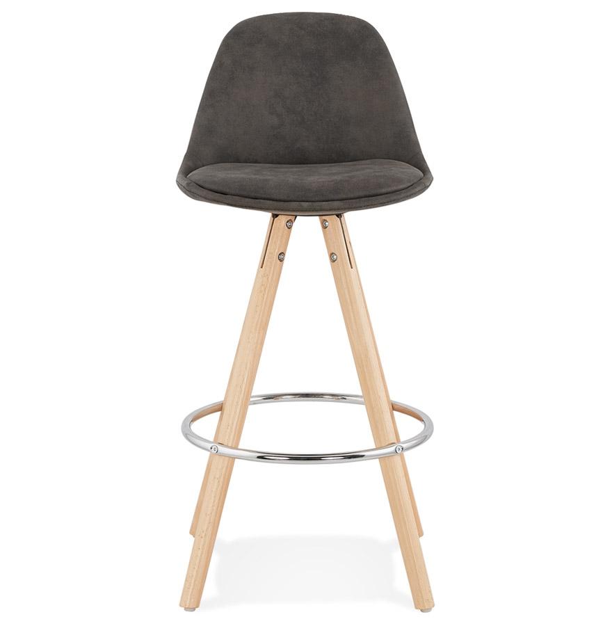 Kokoon Design Mid-height Snack Stool 'MARKA MINI' In Gray Microfiber And Natural Wood Legs