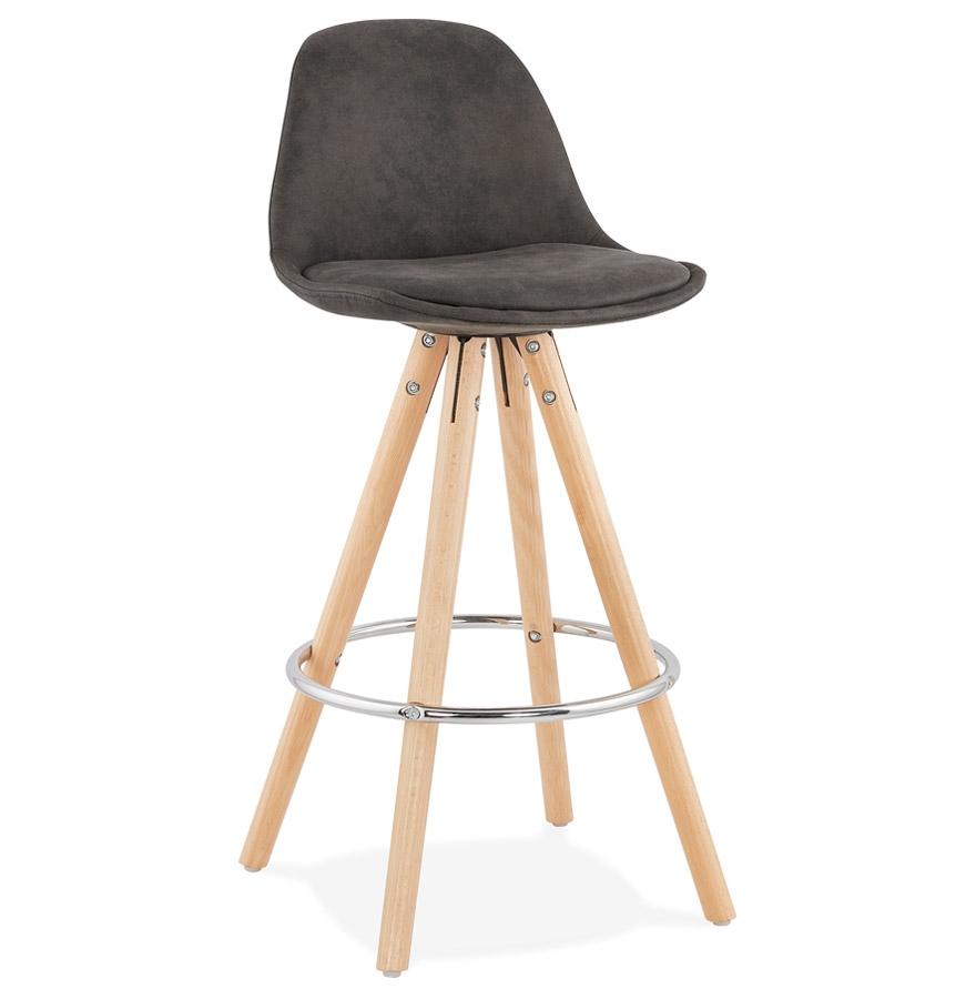 kokoon design Mid-height snack stool 'MARKA MINI' in gray microfiber and natural wood legs