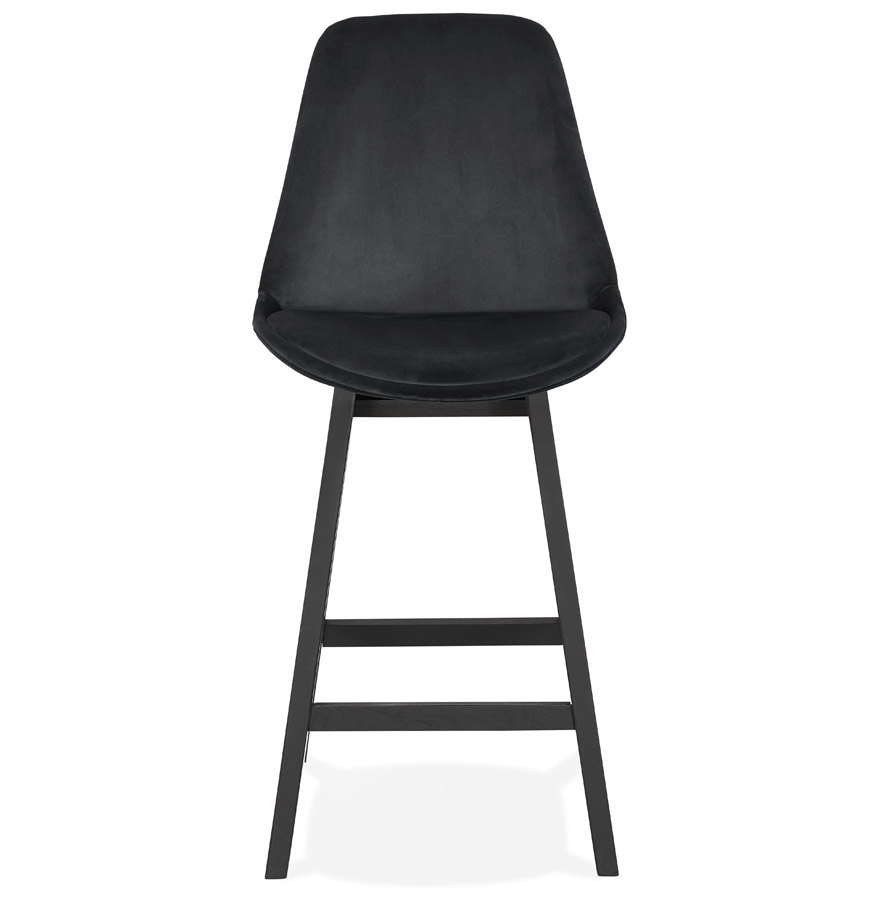 Kokoon Design Mid-height Snack Stool 'MORISS MINI' In Black Velvet And Black Wooden Legs