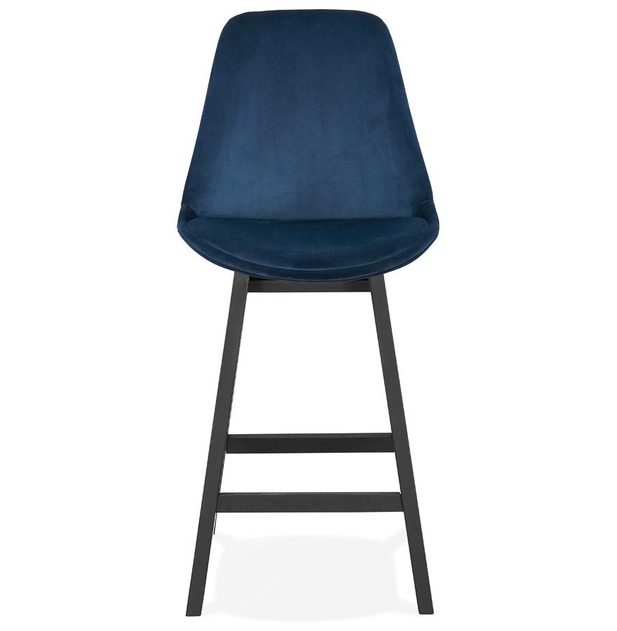 Kokoon Design Mid-height Snack Stool 'MORISS MINI' In Blue Velvet And Black Wooden Legs