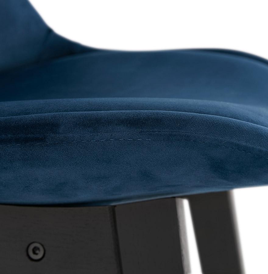 Kokoon Design Mid-height Snack Stool 'MORISS MINI' In Blue Velvet And Black Wooden Legs