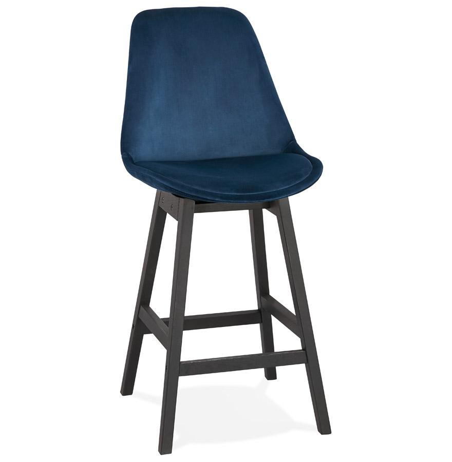kokoon design Mid-height snack stool 'MORISS MINI' in blue velvet and black wooden legs