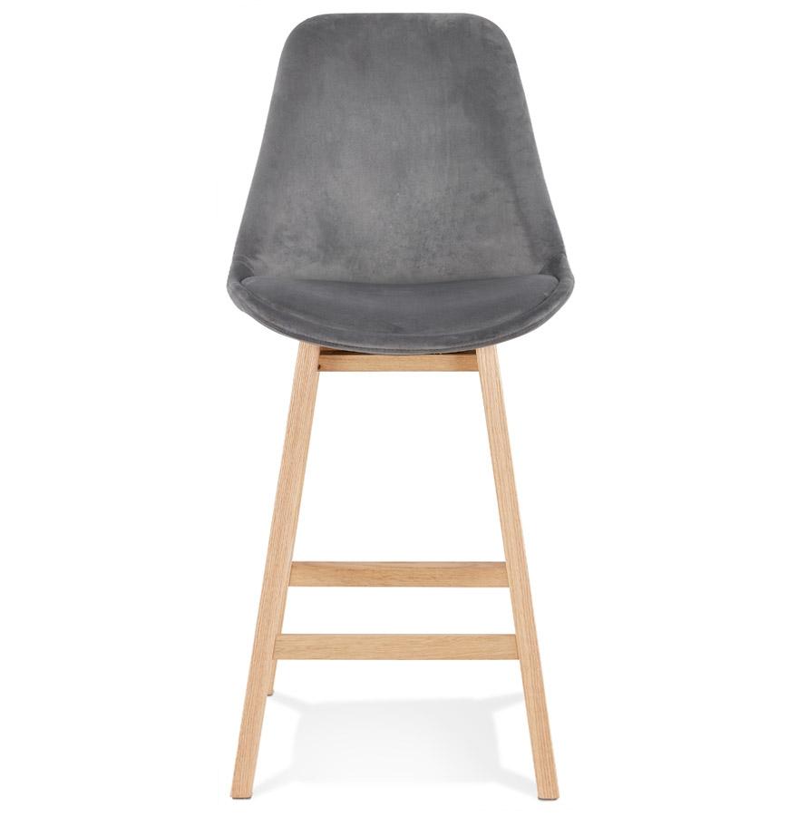 Kokoon Design Mid-height Snack Stool 'MORISS MINI' In Gray Velvet And Natural Wood Legs