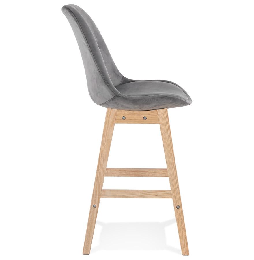 Kokoon Design Mid-height Snack Stool 'MORISS MINI' In Gray Velvet And Natural Wood Legs