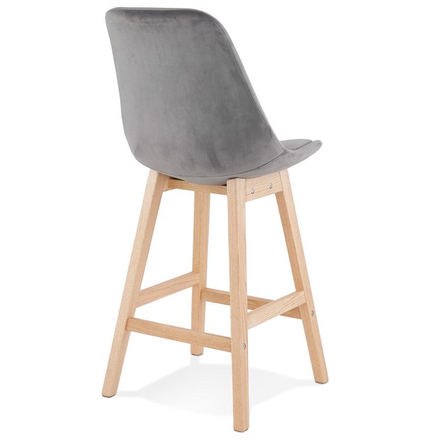 Kokoon Design Mid-height Snack Stool 'MORISS MINI' In Gray Velvet And Natural Wood Legs