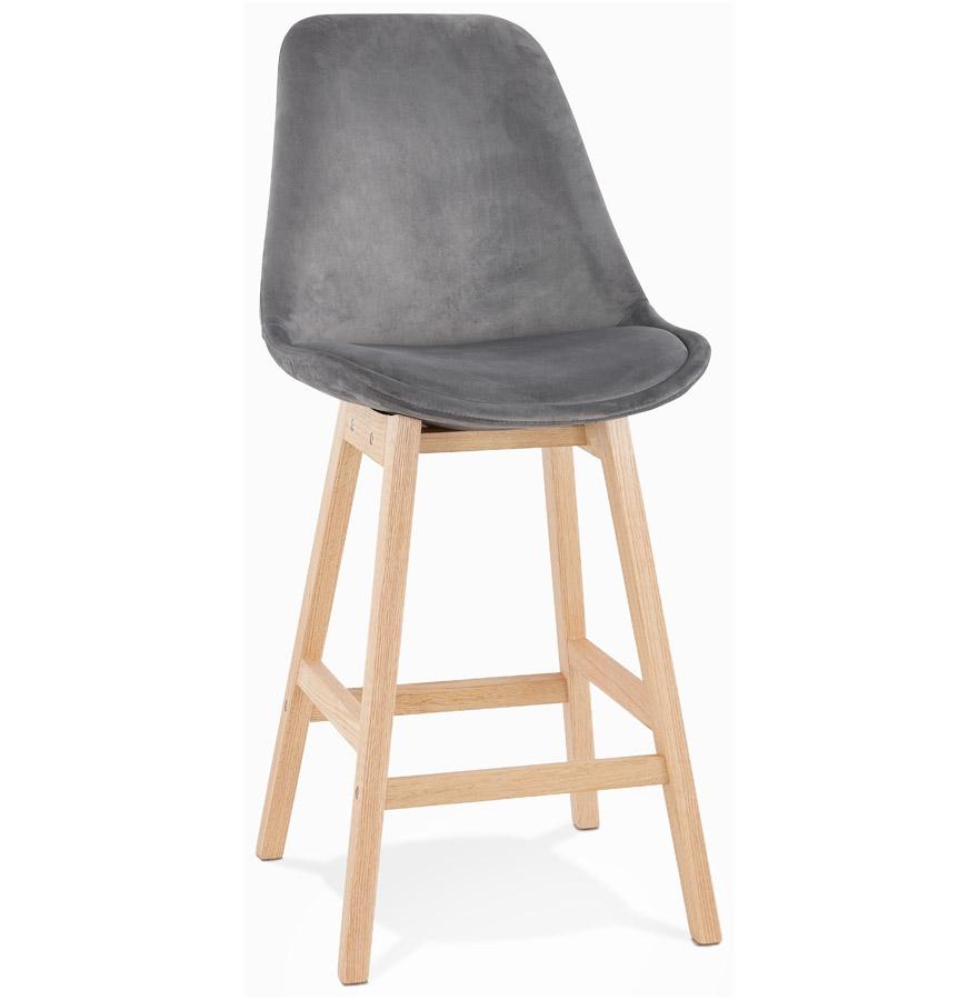 kokoon design Mid-height snack stool 'MORISS MINI' in gray velvet and natural wood legs