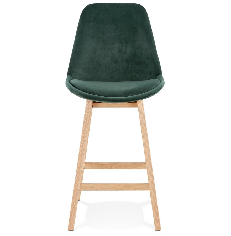 Kokoon Design Mid-height Snack Stool 'MORISS MINI' In Green Velvet And Natural Wood Legs