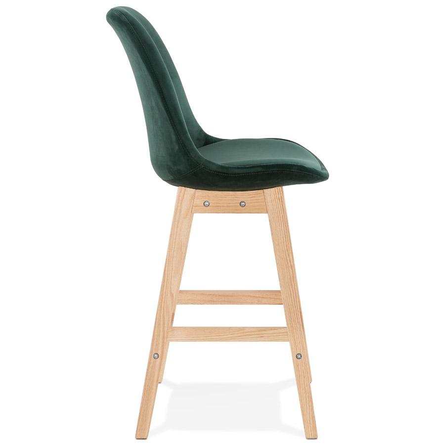 Kokoon Design Mid-height Snack Stool 'MORISS MINI' In Green Velvet And Natural Wood Legs