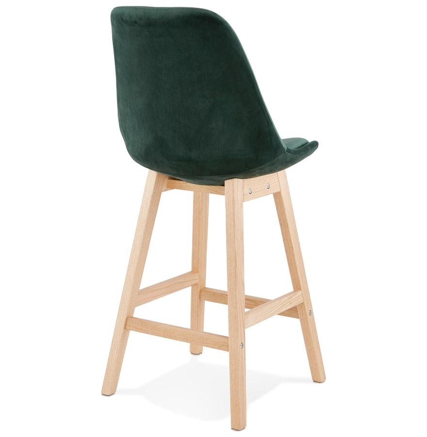 Kokoon Design Mid-height Snack Stool 'MORISS MINI' In Green Velvet And Natural Wood Legs