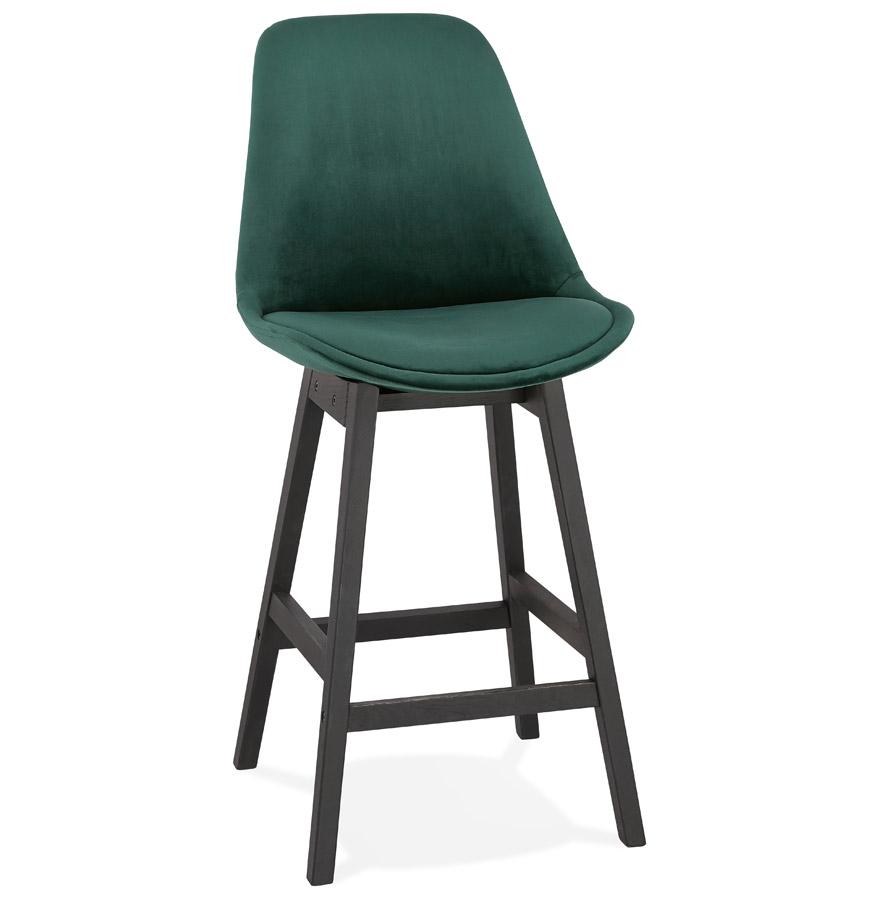 kokoon design Mid-height snack stool 'MORISS MINI' in green velvet and black wooden legs