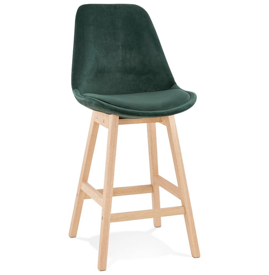 kokoon design Mid-height snack stool 'MORISS MINI' in green velvet and natural wood legs