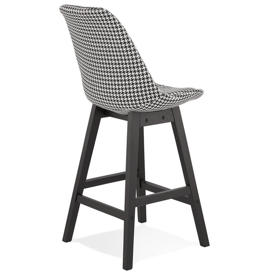 Kokoon Design Mid-height Snack Stool 'MORISS MINI' In Houndstooth Fabric And Black Wooden Legs