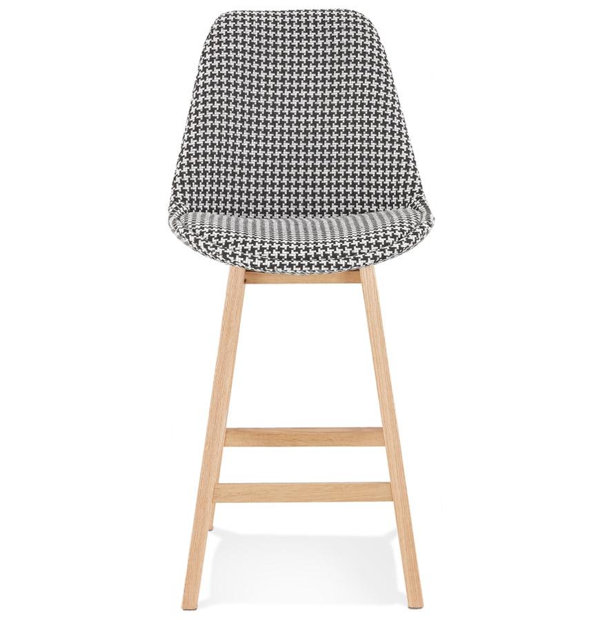 Kokoon Design Mid-height Snack Stool 'MORISS MINI' In Houndstooth Fabric And Natural Wood Legs