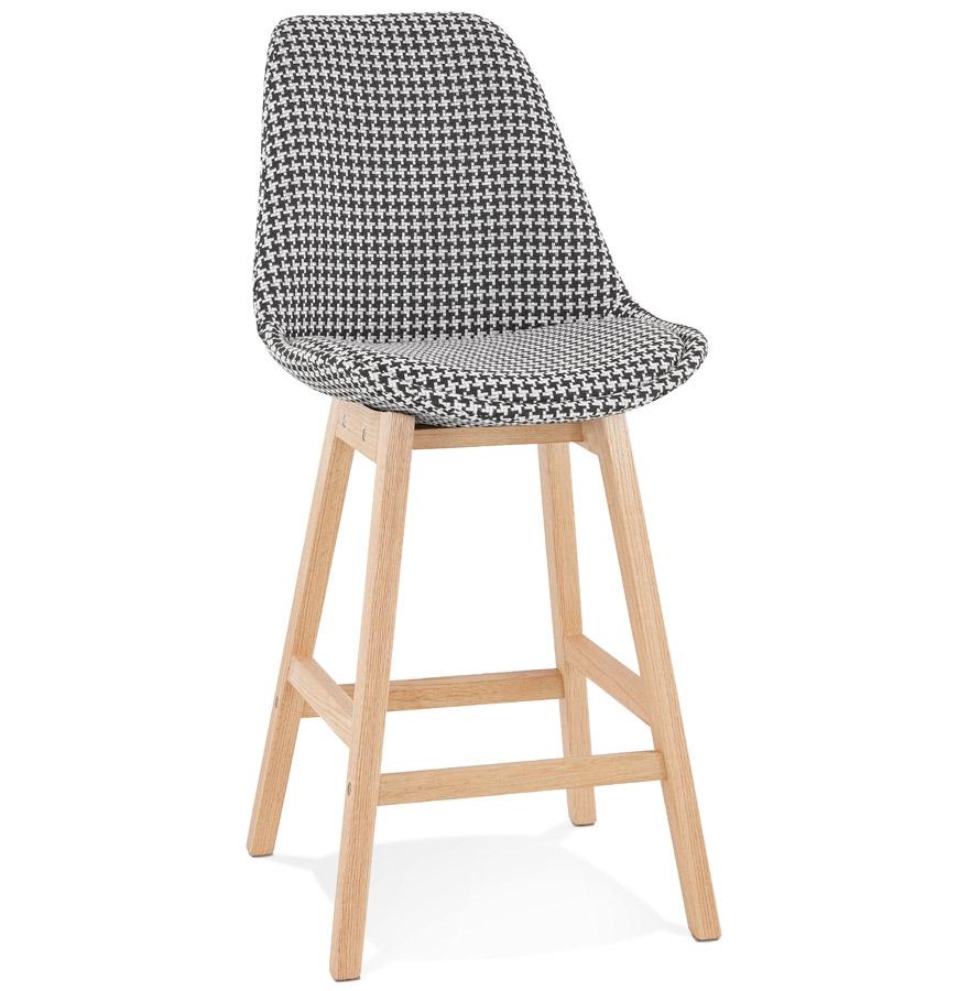 kokoon design Mid-height snack stool 'MORISS MINI' in houndstooth fabric and natural wood legs