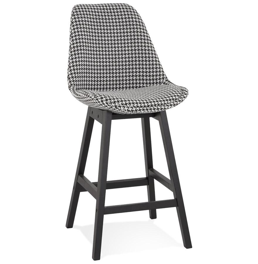 kokoon design Mid-height snack stool 'MORISS MINI' in houndstooth fabric and black wooden legs