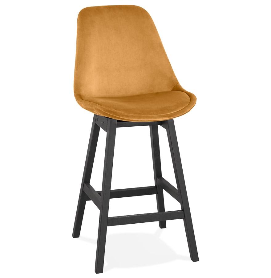 kokoon design Mid-height snack stool 'MORISS MINI' in mustard velvet and black wooden legs