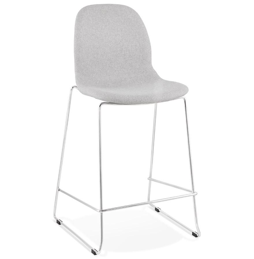 kokoon design Mid-height stackable snack stool 'FAKIR MINI' in light gray fabric and chrome metal base