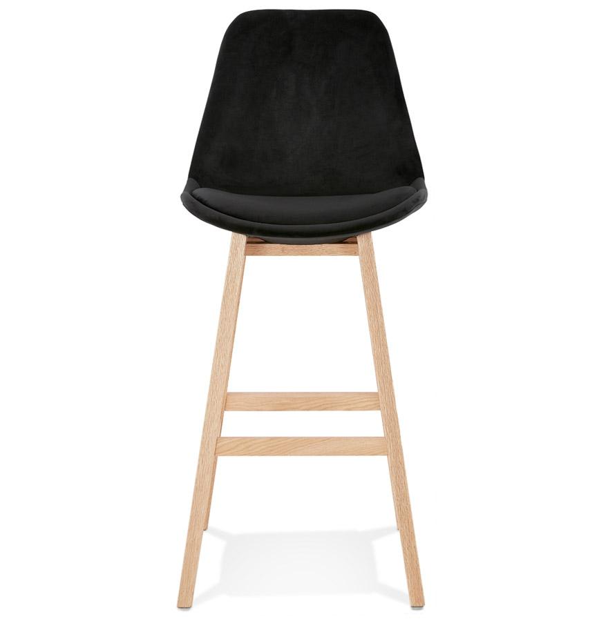 Kokoon Design MORISS' Bar Stool In Black Velvet And Natural Wood Legs