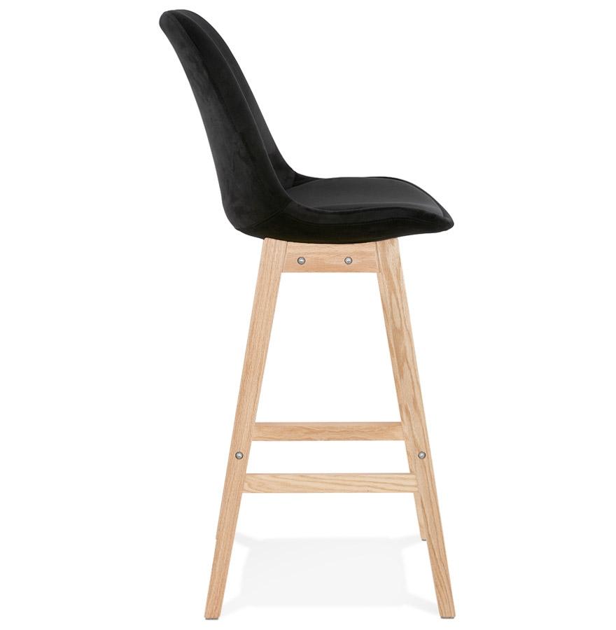Kokoon Design MORISS' Bar Stool In Black Velvet And Natural Wood Legs