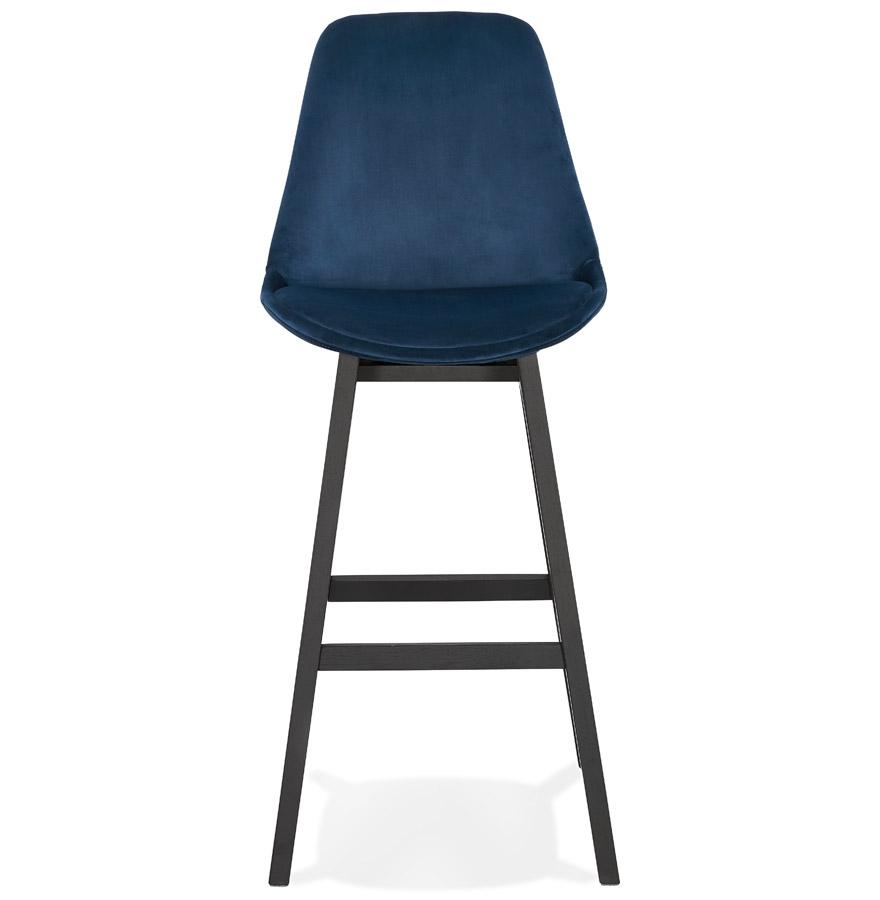 Kokoon Design MORISS' Bar Stool In Blue Velvet And Black Wooden Legs