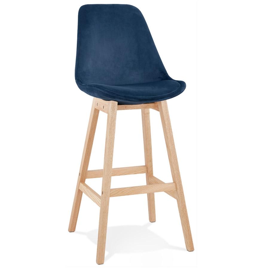 kokoon design MORISS' bar stool in blue velvet and natural wood legs