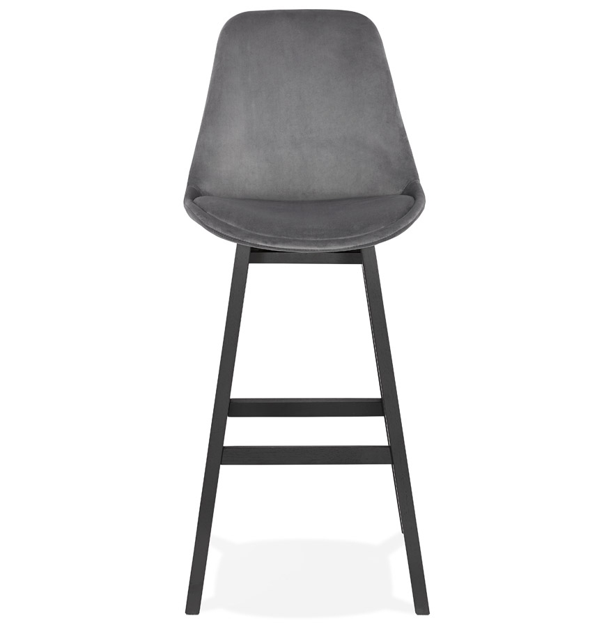 Kokoon Design MORISS' Bar Stool In Gray Velvet And Black Wooden Legs