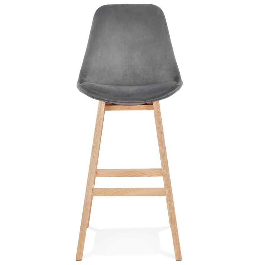 Kokoon Design MORISS' Bar Stool In Gray Velvet And Natural Wood Legs