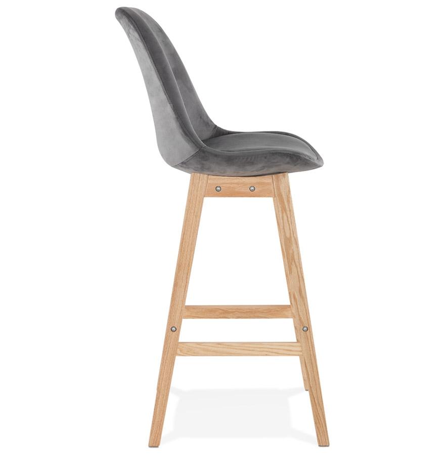 Kokoon Design MORISS' Bar Stool In Gray Velvet And Natural Wood Legs