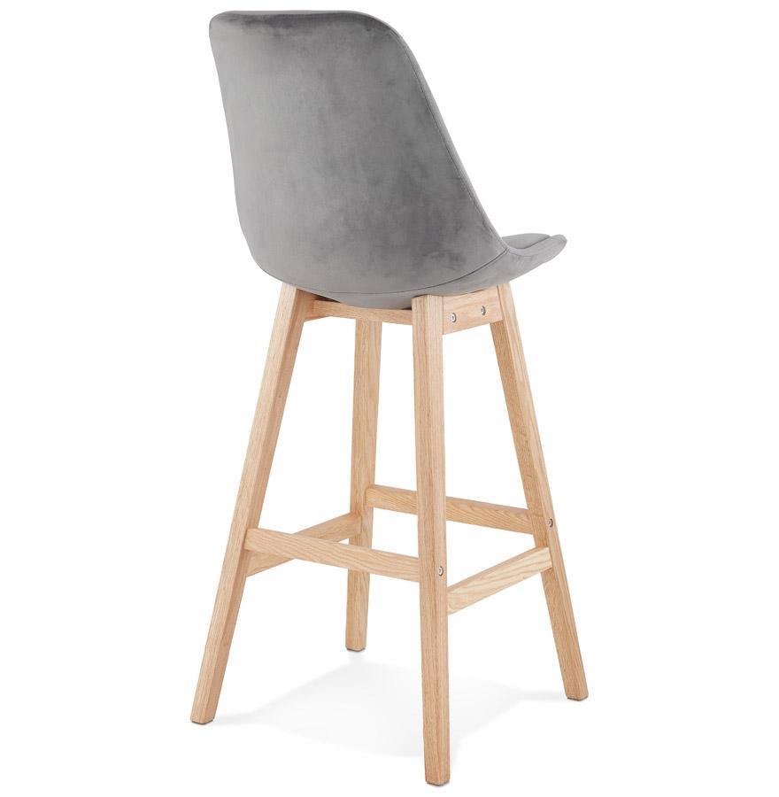 Kokoon Design MORISS' Bar Stool In Gray Velvet And Natural Wood Legs