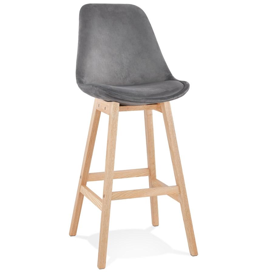 kokoon design MORISS' bar stool in gray velvet and natural wood legs