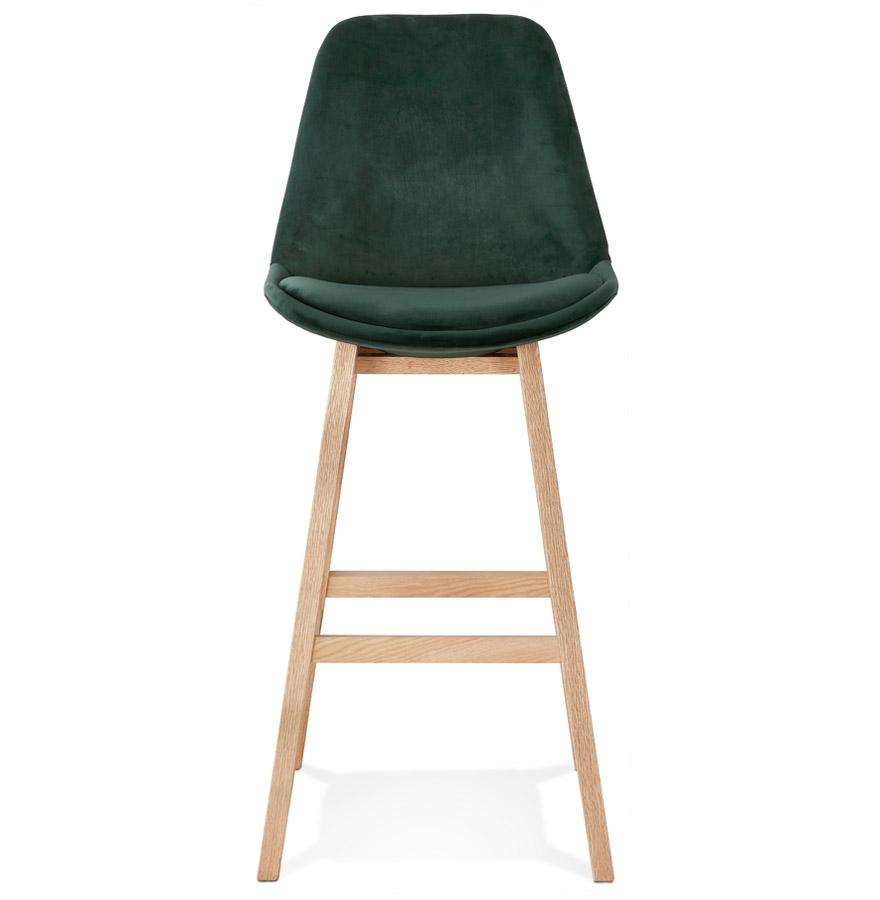 Kokoon Design MORISS' Bar Stool In Green Velvet And Natural Wood Legs