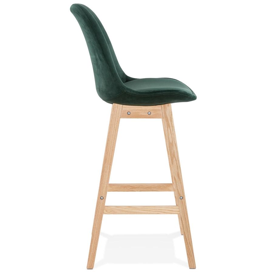 Kokoon Design MORISS' Bar Stool In Green Velvet And Natural Wood Legs
